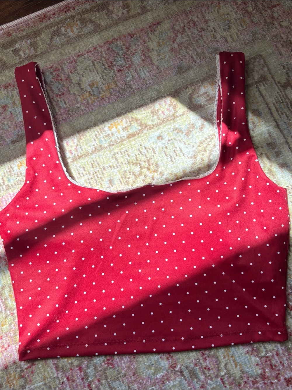NWT \\ red polka dot active tank with lace trim